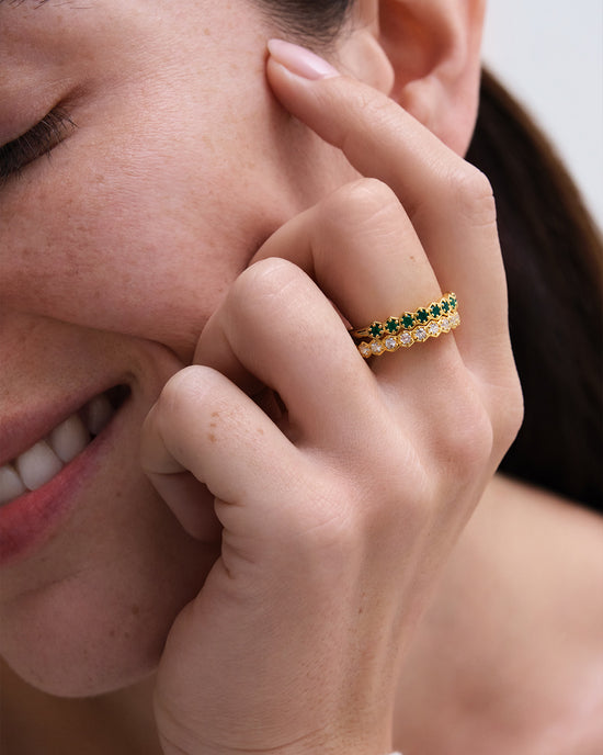 Gold Deco Green Agate Half Eternity Ring
