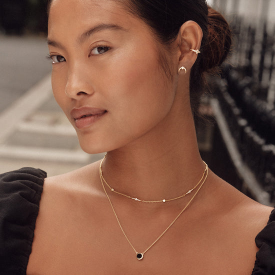 Gold Luna Black Onyx Pendant Necklace