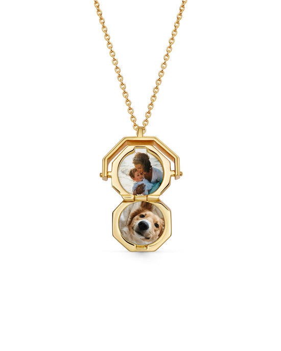 Gold Celestial Sunrise Spinner Locket Necklace