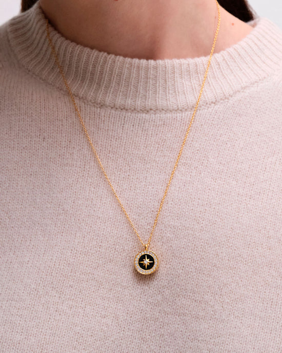 Gold Polaris Black Onyx Locket Necklace