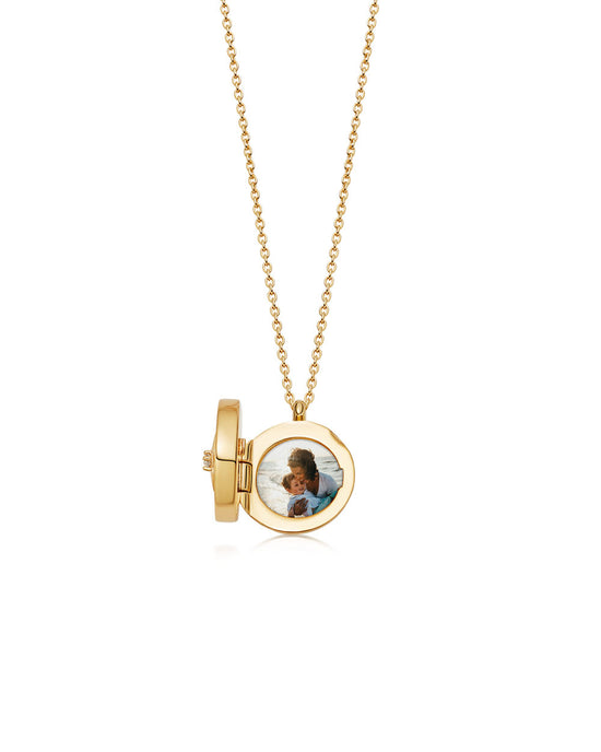 Gold Polaris Lapis Locket Necklace