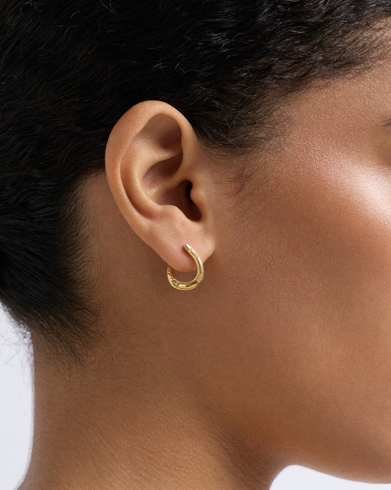 Gold Biography Horseshoe Twist Hoop Earrings