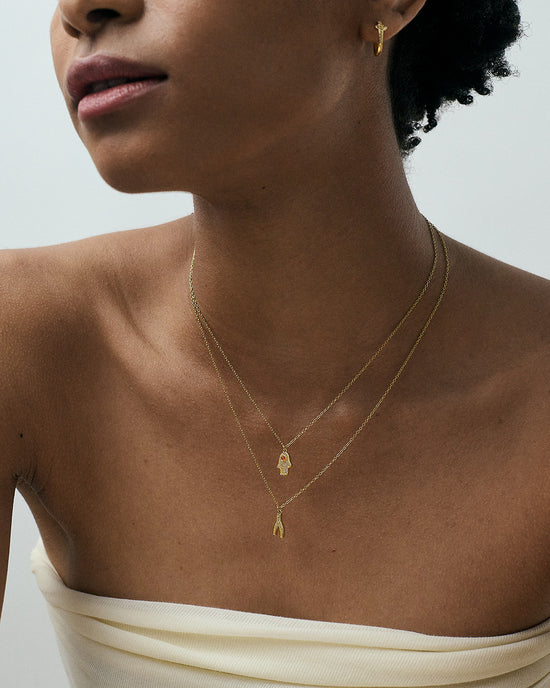 Gold Celestial Wishbone Pendant Necklace