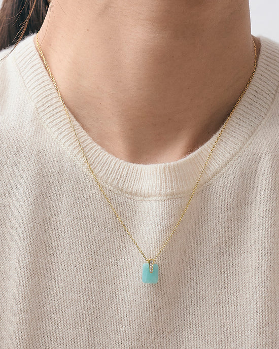 Gold Deco Amazonite Pendant Necklace