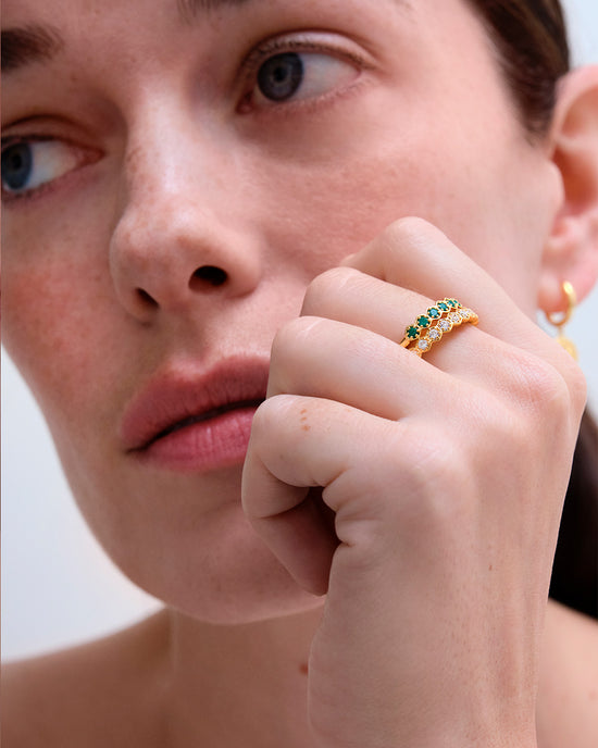 Gold Deco Green Agate Half Eternity Ring
