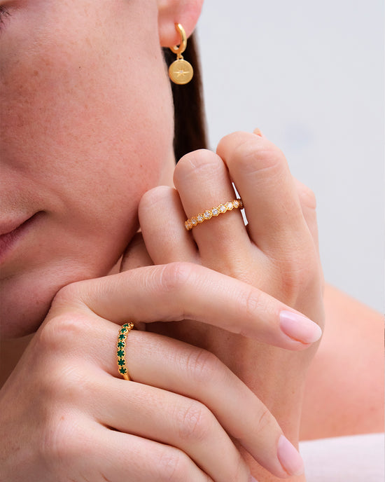 Gold Deco Green Agate Half Eternity Ring