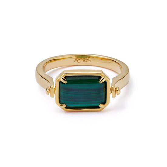Gold Deco Lapis and Malachite Spinner Ring