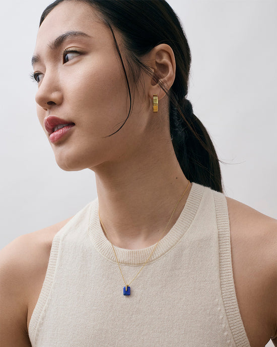 Gold Deco Lapis Pendant Necklace