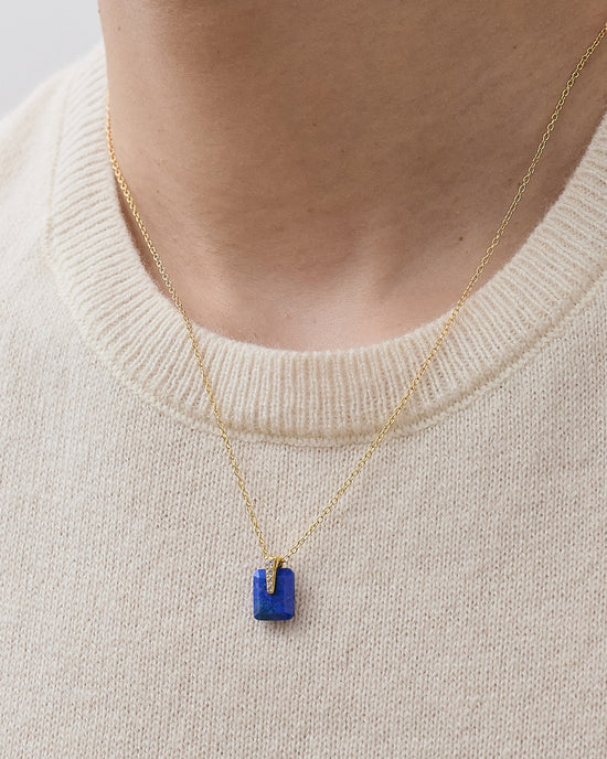 Gold Deco Lapis Pendant Necklace