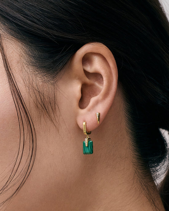 Gold Deco Malachite Drop Huggies