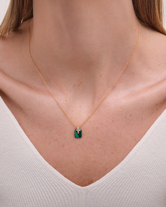 Gold Deco Malachite Pendant Necklace