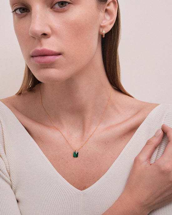 Gold Deco Malachite Pendant Necklace
