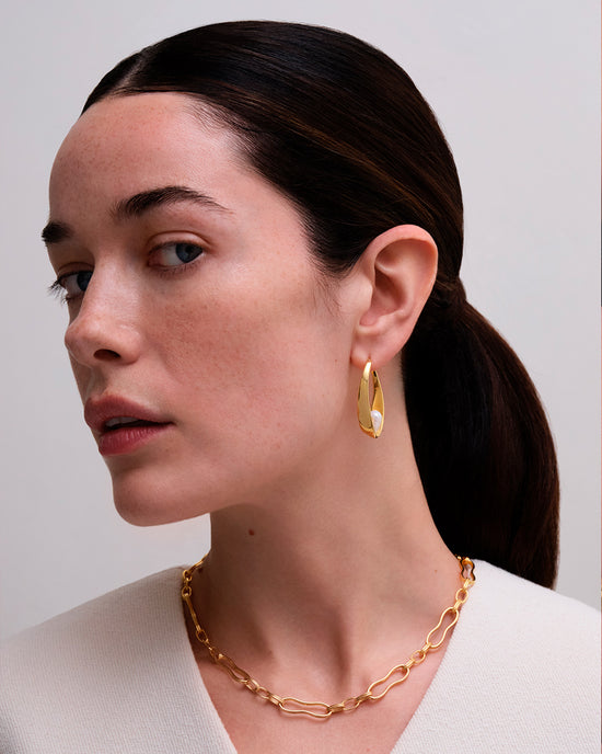 Gold Floe Pearl Hoop Earrings