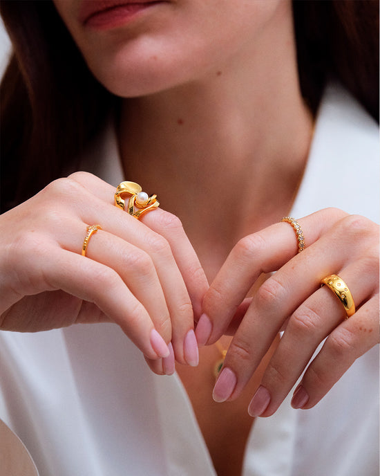 Gold Celestial Tiny Star Wide Band Ring