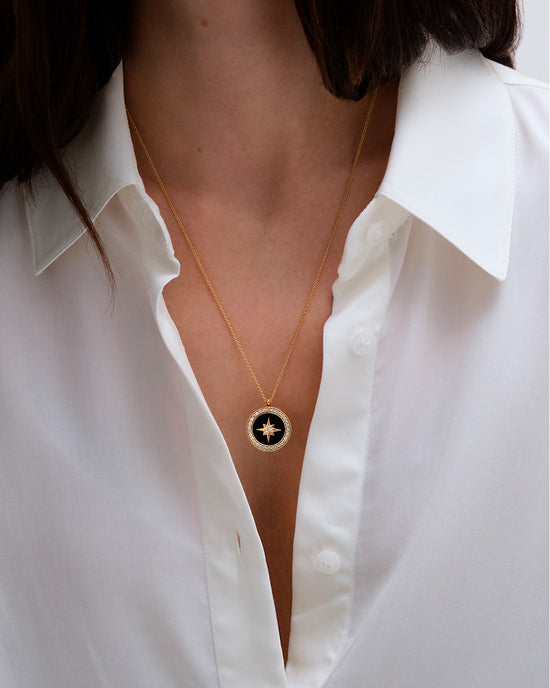 Gold Large Polaris Black Onyx Locket Necklace