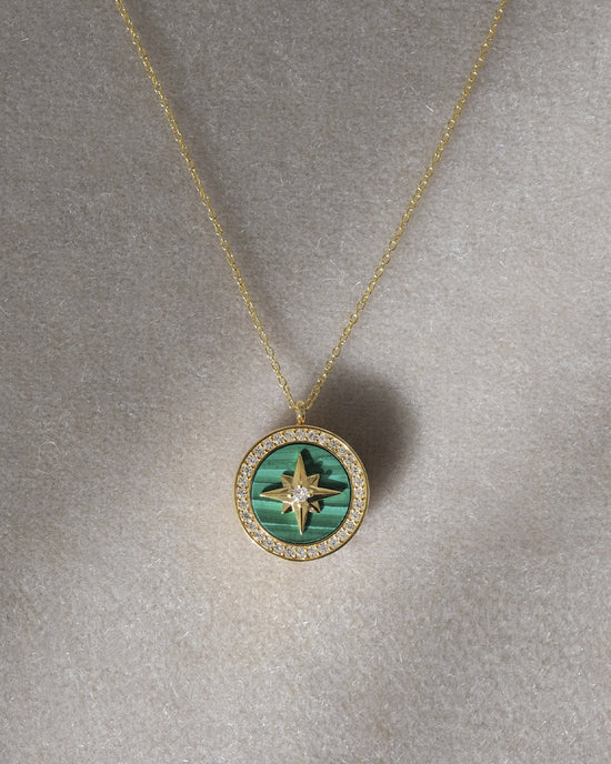 Gold Large Polaris Malachite Locket Necklace