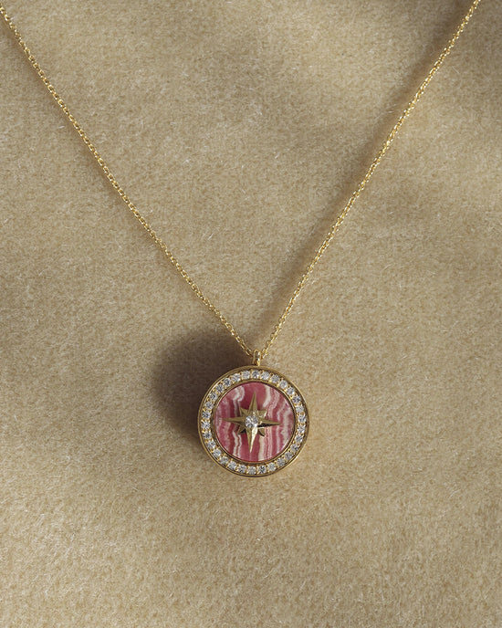 Gold Large Polaris Rhodochrosite Locket Necklace