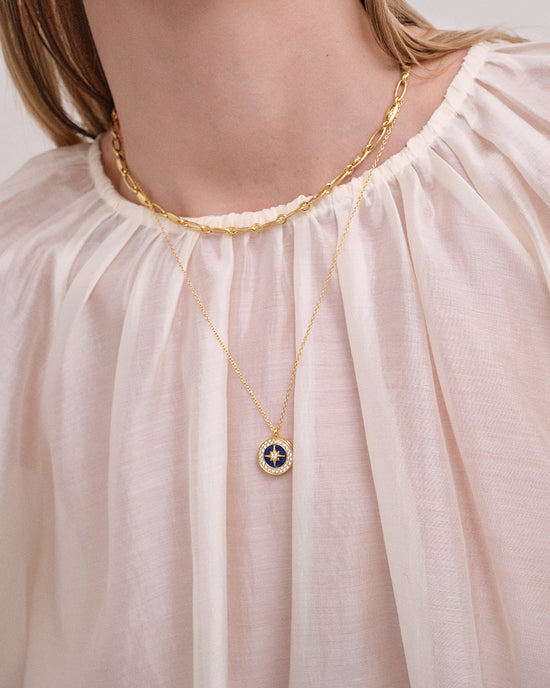 Gold Polaris Lapis Locket Necklace