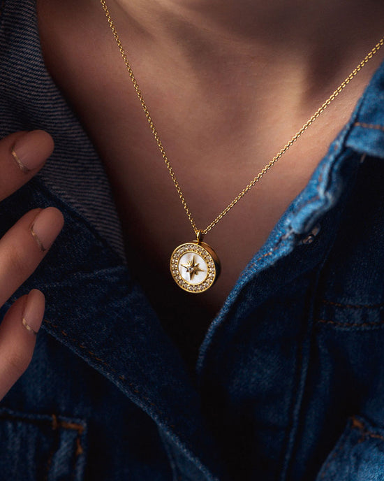 Gold Polaris Mother of Pearl Locket Necklace
