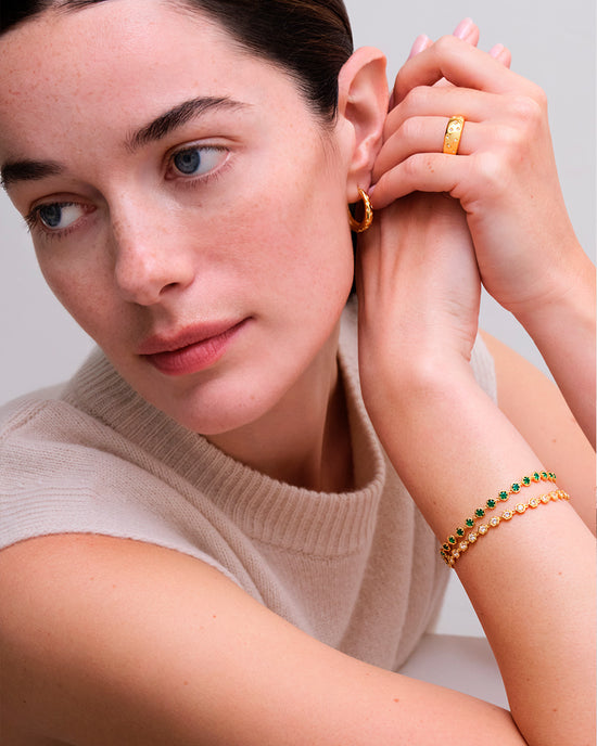 Gold Green Agate Deco Tennis Bracelet