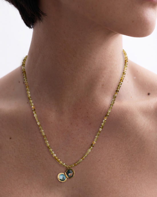 Green Garnet Gold Tiny Star Locket Necklace