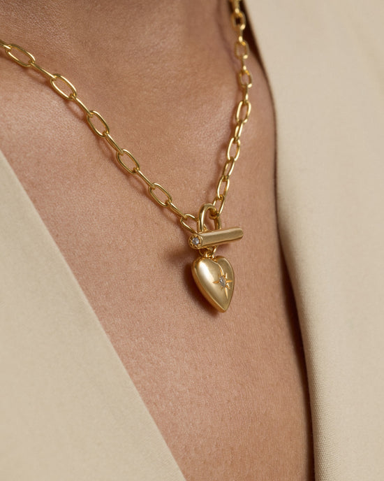 Gold Biography Heart T-Bar Necklace