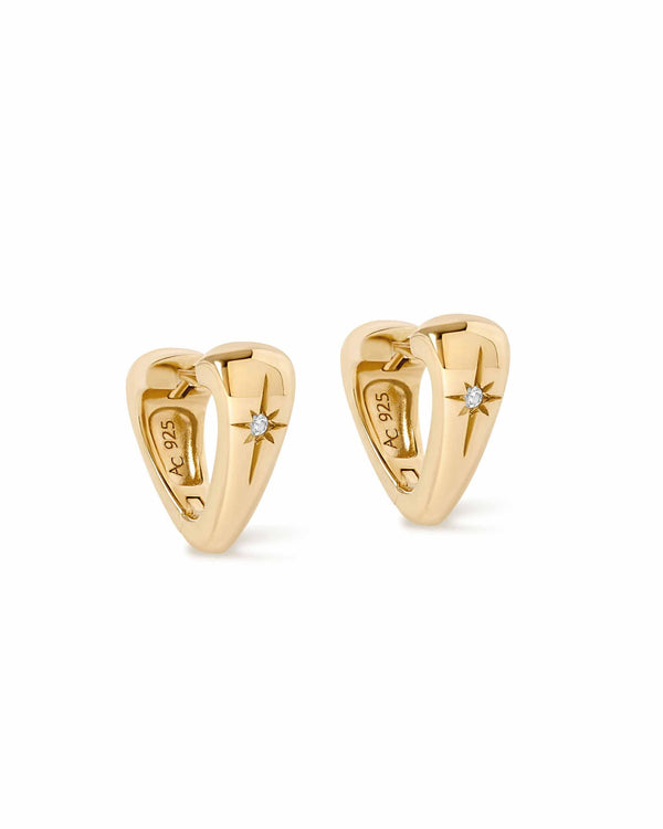 Gold Biography Heart Huggie Earrings