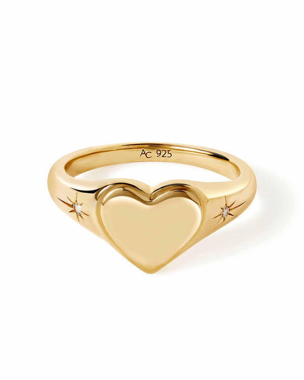 Gold Biography Heart Signet Ring