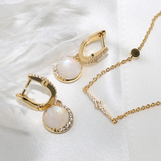 Gold Luna Moonstone Drop Earrings