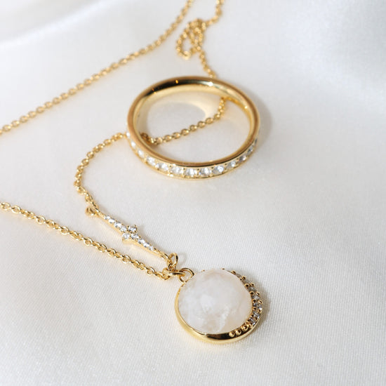 Gold Large Luna Moonstone Pendant Necklace