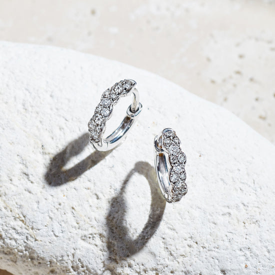 Solid White Gold Interstellar Mini Diamond Hoop Earrings