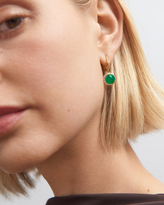 Gold Luna Green Chalcedony Drop Earrings