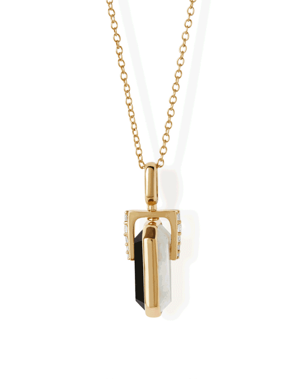 Gold Deco Mother of Pearl and Black Onyx Spinner Necklace
