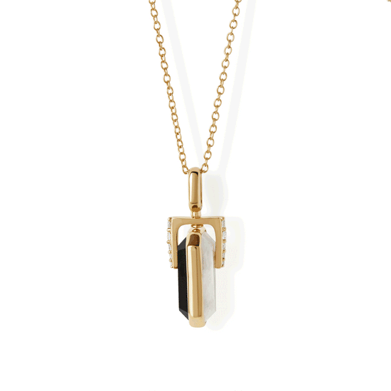 Gold Deco Mother of Pearl and Black Onyx Spinner Necklace