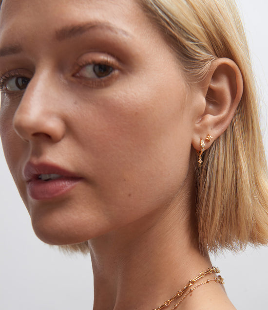 Gold Luna Star Drop Huggie Hoop Earrings