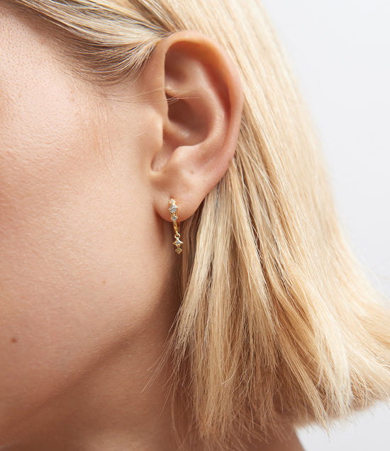 Gold Luna Star Drop Huggie Hoop Earrings