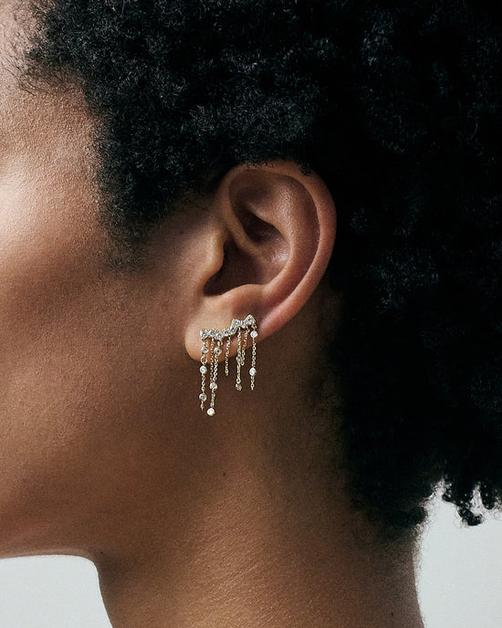 Solid Gold Asteri Diamond Chain Crawler Earrings