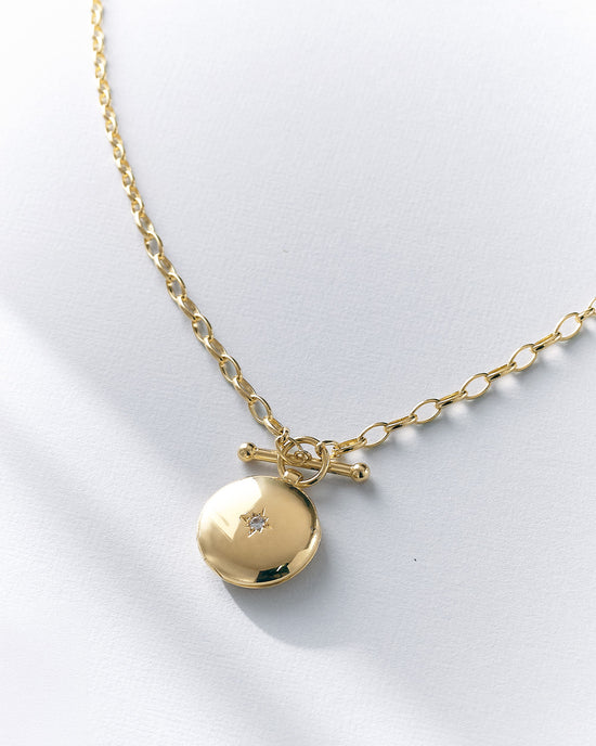 Gold Biography T-Bar Locket Necklace