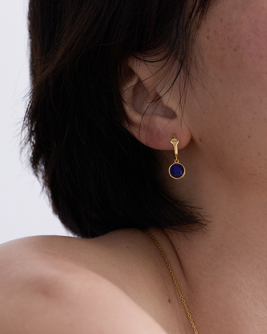 Gold Luna Lapis Huggie Earrings