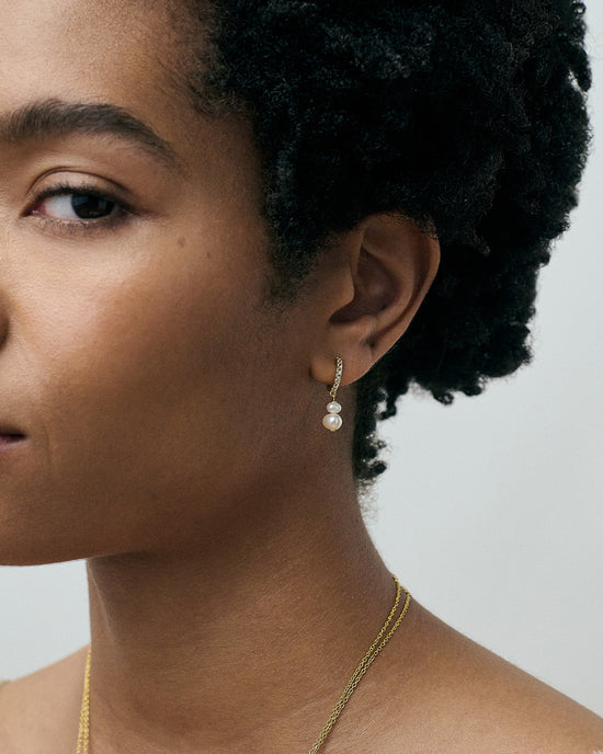 Gold Pearl and Sapphire Huggie Earrings