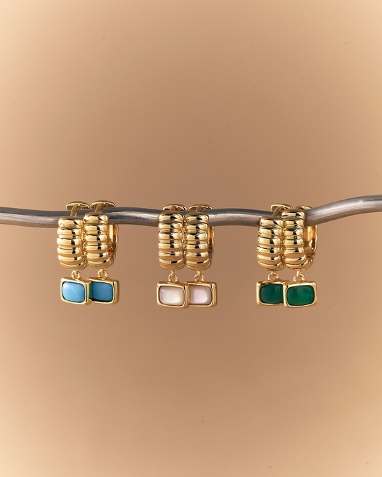 Gold Aurora Ridge Green Chalcedony Drop Huggies