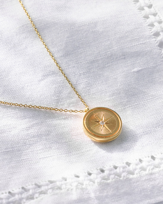 Gold Celestial Compass Locket Necklace