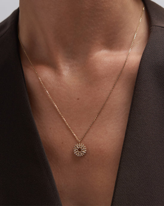 Solid Gold Rising Sun Pendant Necklace