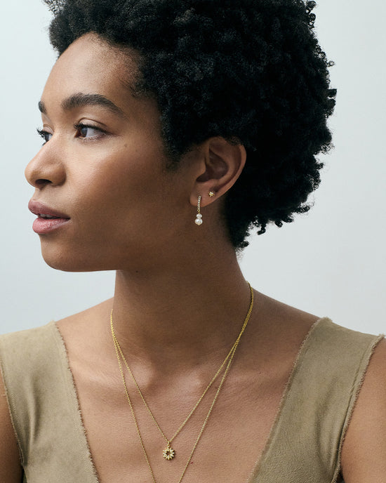 Gold Pearl and Sapphire Huggie Earrings