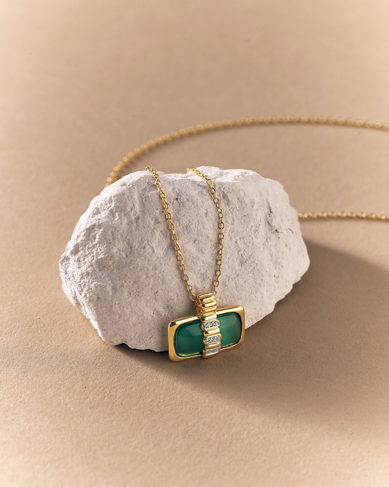 Gold Aurora Ridge Green Chalcedony Landscape Necklace