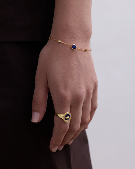 Gold Luna Lapis Station Bracelet