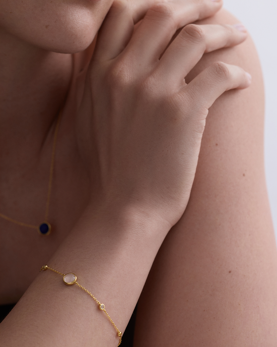 Gold Luna Pink Quartzite Station Bracelet