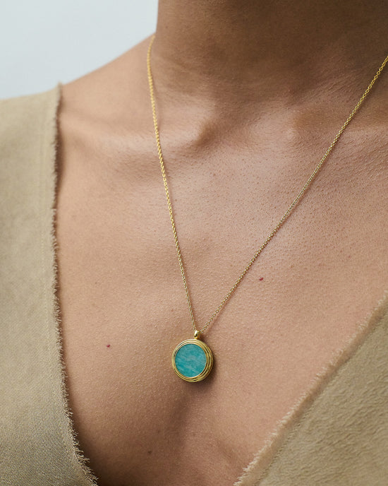 Gold Stilla Amazonite Locket Necklace