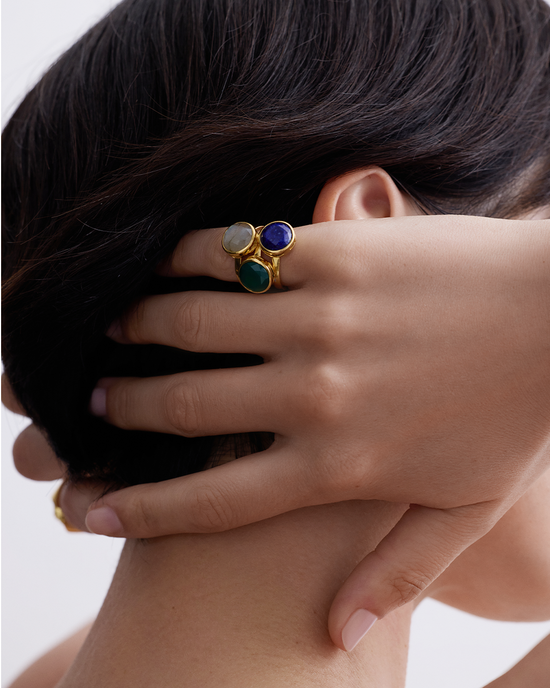 Gold Large Luna Labradorite Ring
