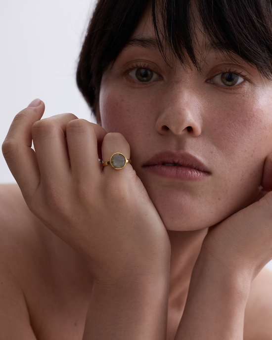 Gold Large Luna Labradorite Ring